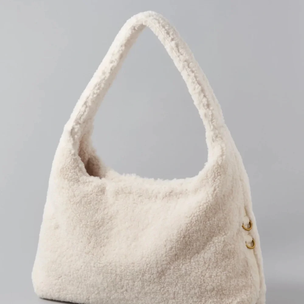 American Eagle Outfitters Cream Faux Shearling Hobo Bag